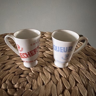 Vintage Pair Becher Porcelain Shot Glasses Czechoslovakian Herbal Liqueur