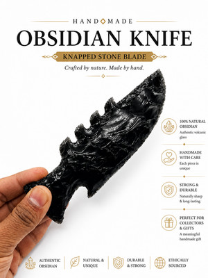 Natural Black Obsidian Knife 6  Handmade Stone Dagger Tribal Art Collector Piece
