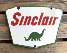 Vintage Sinclair Dino Gasoline 12x8.5 Gas Motor Oil Pump Station Porcelain Sign