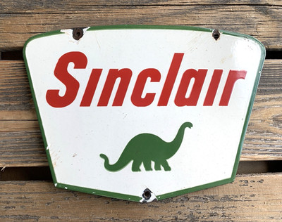 VINTAGE SINCLAIR DINO GASOLINE 12x8.5'' GAS MOTOR OIL PUMP STATION PORCELAIN SIGN