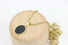 Black Enamel Round Pendant Necklace with Gold Plated Beaded Chain, XPNL0382