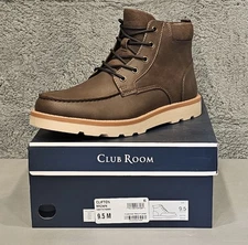 Club Room Clifton Boot Round Moc Toe Ripple Sole  Mens 9.5 Brown new nwb