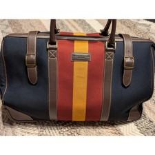 VTG Tommy Hilfiger Rolling Duffle Navy Red Yellow Stripe Canvas carry on READ