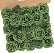 N&T NIETING Roses Artificial Flowers, 25pcs 25pcs, Army Green 