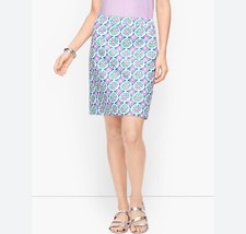 Talbots Canvas A-Line Blue Green Medallion Print Skirt Size 8