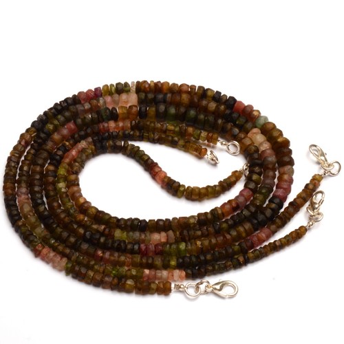 Natural Gem Multi Tourmaline 5-7mm Rough Unpolished Rondelle Beads Necklace 17" - Picture 6 of 6