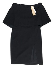 DO + BE New Black Strapless Dress Small Midi Layered Bust Slit Front 
