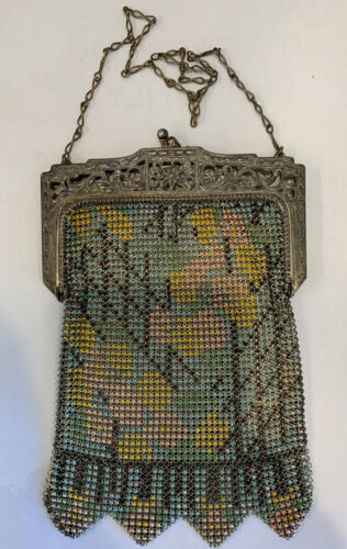 Bolso de mano vintage Whiting & Davis malla de color bolso de noche art deco con aletas - Imagen 1 de 9