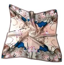 100% Mulberry Silk Square Scarf in Gift Box 21x21 Lotus-Beige