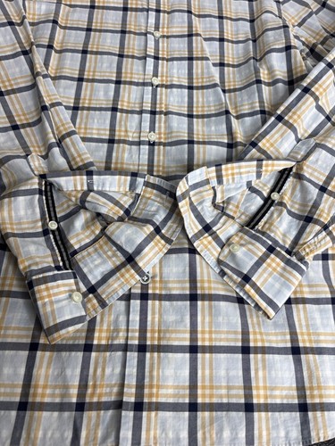 Crosby & Howard Men's Yellow/Black Modern Plaid Button-Down Dress Shirt XL - Picture 3 of 12
