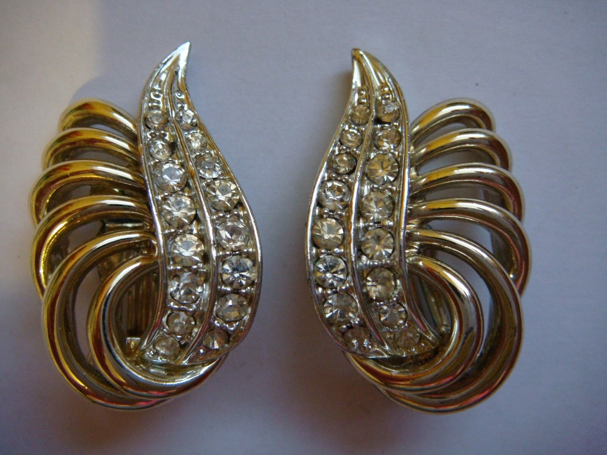 VINTAGE SIGNED MARBOUX SILVER TONE RHINESTONE CLIP ON