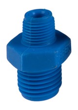 Tefen Blue Nylon Male Reducing Hex Nipple with Tapered BSP Threads BSPT 120123