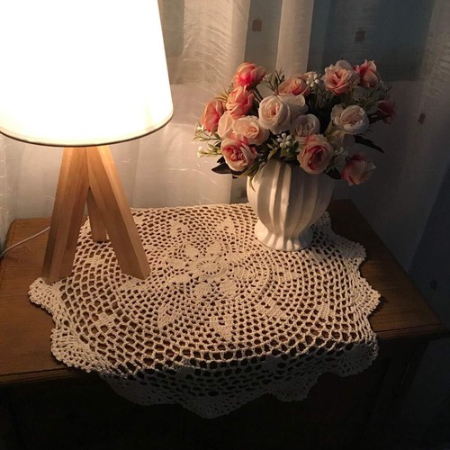 20" Vintage Hand Crochet Cotton Doily Round Lace Table Topper Flower Tablecloth - Picture 8 of 12