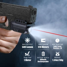 500 Lumens Pistol Laser Light Combo Tactical Flashlight Red Laser Sight Beam