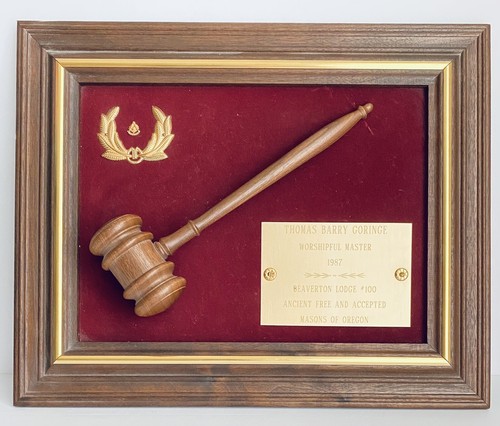 1987 Framed Masonic Gavel "Worship Master" Plaque Oregon Judge Mallet Free Mason - Picture 8 of 12
