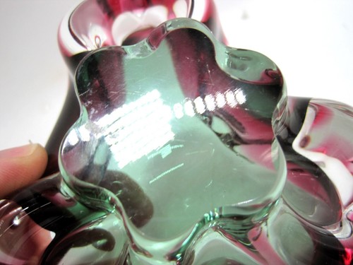 MCM Czech Joseph Hospodka Chribska Cranberry Green Art Glass Bowl/Ashtray 5" - Picture 4 of 4
