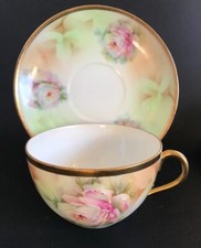 Antique Prussia Royal Rudolstadt HandPainted Rose Cup Saucer Made in Germany