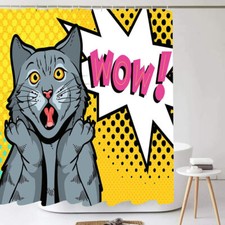 Abstract Cat Shower Curtain Funny Pop Cat Bathroom Decor Polyester Waterproof