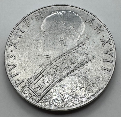 1955 Vatican L100 XVII Coin - Italy - Only 1,300,000 Minted - Italian - Pope - Picture 3 of 4