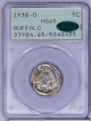 1938-D Buffalo Nickel 5c PCGS MS65 CAC Rattler OGH
