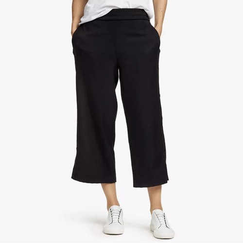James Perse Hose Gr. 3 Large schwarz Crop Druckknopf Pull On Tearaway Track Crepe