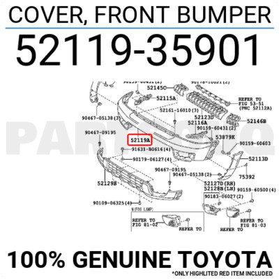5211935901 Genuine Toyota COVER, FRONT BUMPER 52119-35901 | eBay