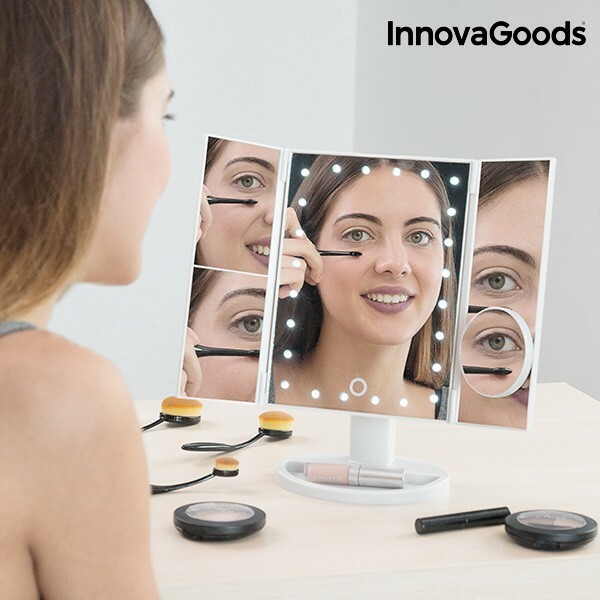 Miroir lampe maquillage pliable au design épuré en verre cristal de haute clarté
