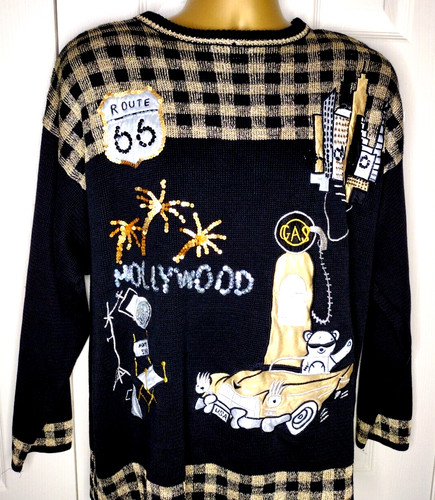 VTG Sandylo Chicago Hollywood Route 66 Ugly Sweater Knit Women's One Size, Black