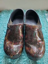 Dansko Clogs Shoes Multi Color Colorful Paint Strokes Lines Black size 39