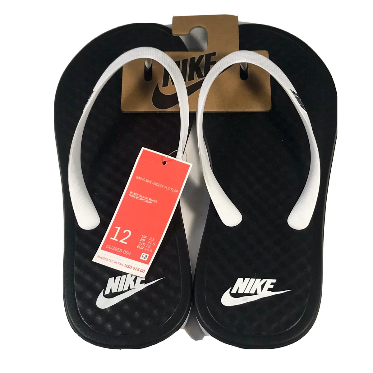 Nike Ondeck Flip Flop Black/White Sandals Women's Size 12 R Mens 11 (CU3959-004)