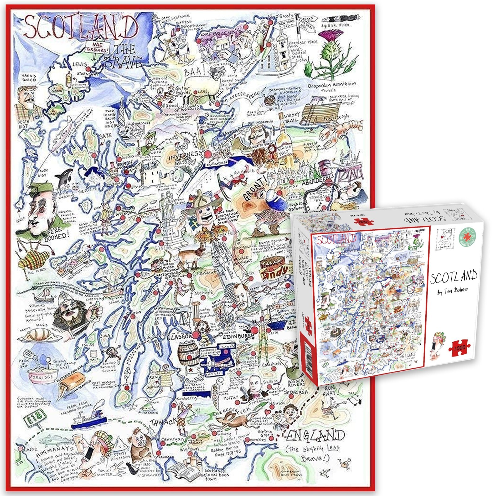 Comical Map of Scotland 1000 Piece Jigsaw Puzzle By  Tim Bulmer Size 50 x 66Cm