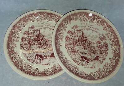 2x Keramik Teller Biltons England Ironstone 19 cm, rot weiß