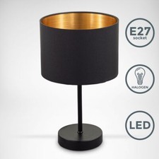 Tischleuchte Stoffschirm E27 Tischlampe 20cm Nachttisch Lampe Schwarz Gold