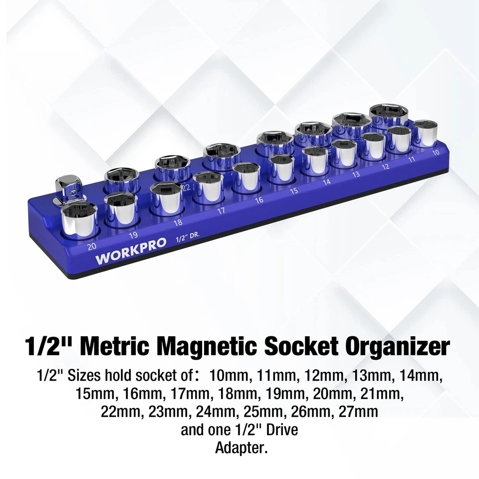 WORKPRO 1/2Inch Magnetic Socket Organizer Metric Holds 19PC Standard Size Socket - Image 2 of 4
