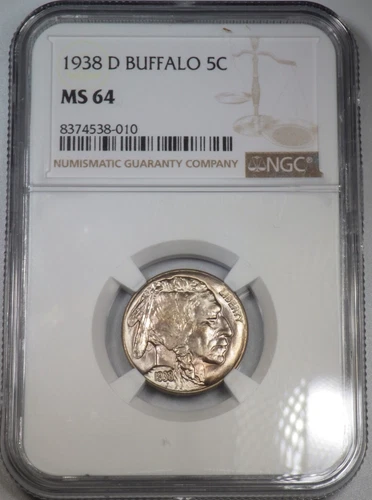 1938-D Buffalo Nickel NGC graded MS 64 "Good Luster"