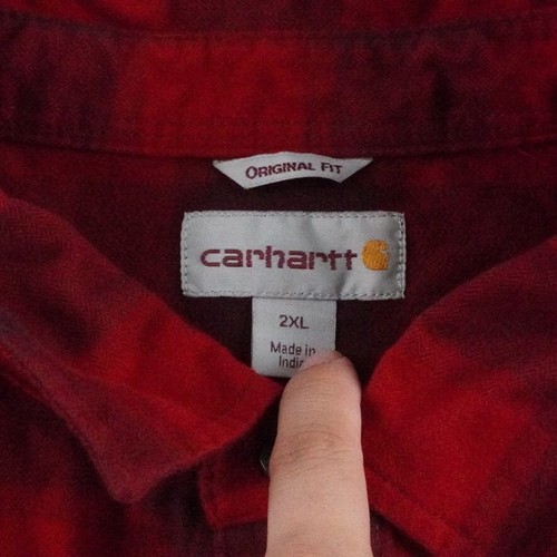 Carhartt Flannel Shirt Mens 2XL Button Up Long Sleeve Plaid Red Black LumberJack - Picture 4 of 10