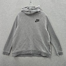 Nike Women Sweatshirt Large Gray Funnel Neck Hoodie Logo Pockets READ