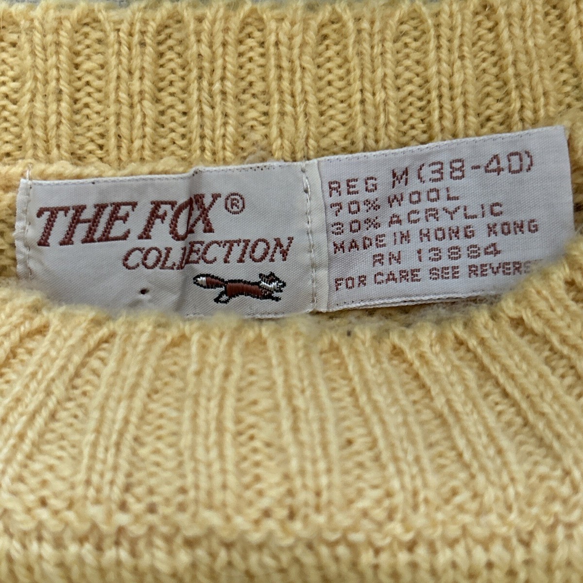 NEW YEAR ㊴ VTG 80s JC Penney The Fox Wool Acrylic Sweater Yellow Medium Crew