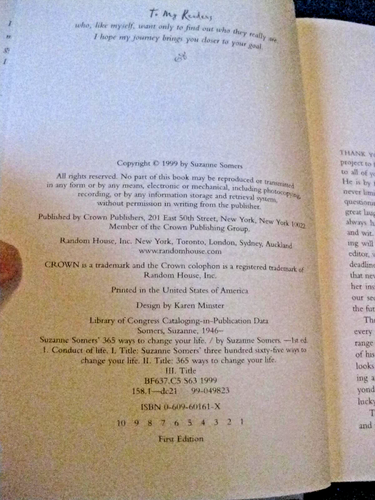Suzanne Somers 365 Ways to Change Your Life First Edition Hardcover Book 1999 - Imagen 4 de 4