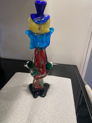 Vintage Murano Italian Glass Clown Musician with Guitar Figurine