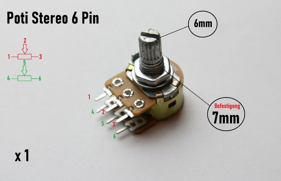Poti Dreh Potentiometer linear 1K 2K 5K 10k 20K 50K 100K 250K 1M Ohm Mono Stereo - Bild 3 von 4