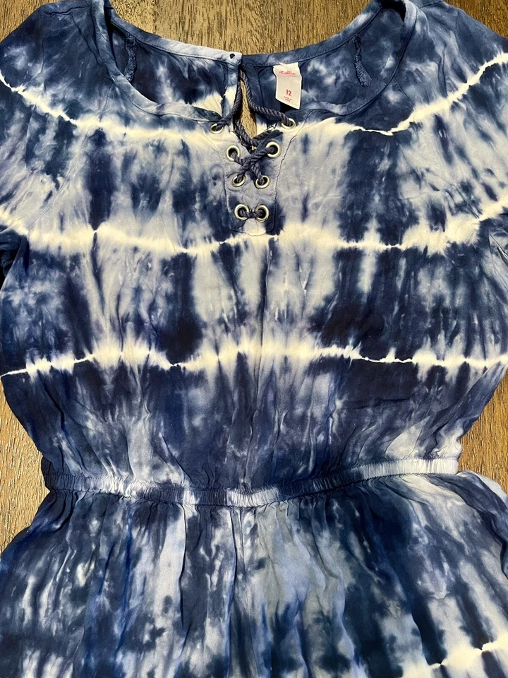 Justice галстук краситель темно-синий и белый девочек шорты Детский комбинезон оборки шнурует вверх размер 12 - Изображение 2 из 4