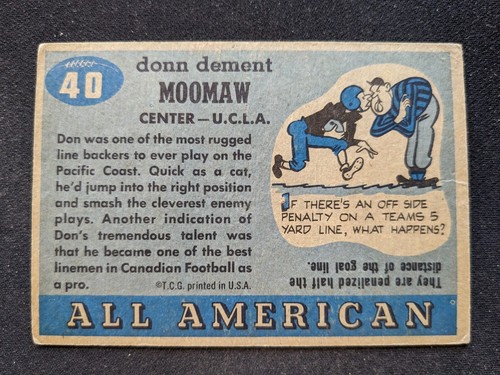 1955 Topps All American Football Card # 40 Donn Moomaw - UCLA (VG) - 第 2/3 張圖片