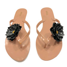 MELISSA HARMONIC BEIGE/BLACK FLOWER THONG SANDAL SIZE 8