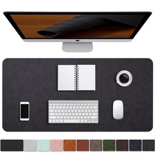 Distressed Leather Desk Mat NonSlip PU Pad Protector Black 36x17 Inch