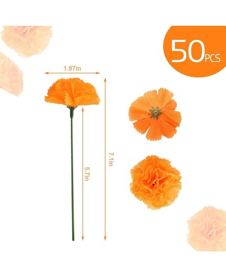50 Pcs Artificial Marigold Faux Garland Flower Head Silk Arrangement Bulk - Picture 5 of 8
