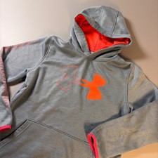 Under Armour ColdGear Youth Girls Loose Fit Hoodie Gray Orange Pink Size YLG