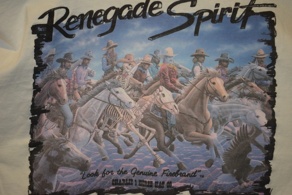 Charlie Horse Hat Renegade vtg Single Stitch Cowboys Skeleton Cowboy t shirt XL - Image 3 of 4