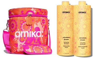 Amika Velveteen Dream Smoothing Shampoo & Conditioner 33.8 Oz Set & Cooler Bag