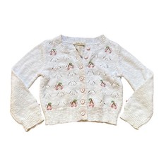 Matilda Jane Cardigan Kids White Excellent Cherry Pointelle Pom Pom SIZE 4